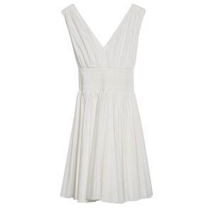 Rebecca Taylor Smocked V Neck Sleeveless Pleated White Cotton Dress Small NWT